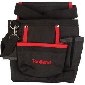 Toolland Gereedschapshouder voor riem, nylon, met 7 vakken, hamerlus, zwart/rood