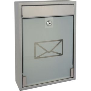 Perel Brievenbus Milan, wandmontage, glazen front, incl. 2 sleutels, afmetingen (H x B x D) 36 x 26 x 8 cm, zilverkleurig