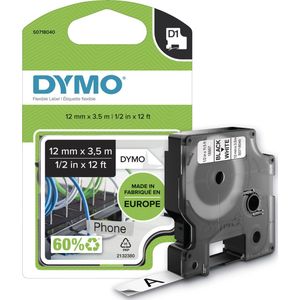 Dymo - Etiketteringstape D1 - Wit - 1.20 cm - Waterdicht en Krasbestendig
