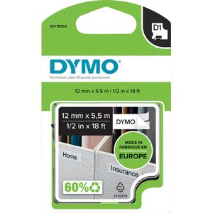 Dymo Tape D1 12mm X 5.5m Black/White
