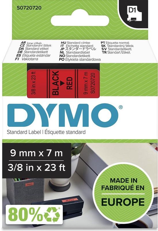 Dymo - S0720720 - Etiketteringstape - Rood - D1 Standaardlabels - Polyester