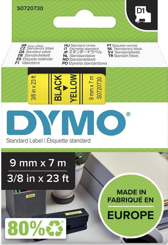 Dymo - S0720730 - Etiketteringstape - Geel - D1 Standaardlabels - Gerecycled Materiaal
