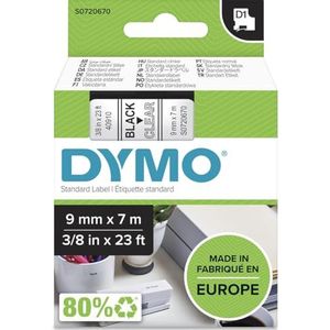 Labeltape Dymo 40910 D1 720670 9mmx7m zwart op transparant | 5 stuks