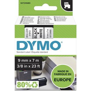 Dymo - S0720680 - Labelband - Zwart op Wit - 9mm x 7m