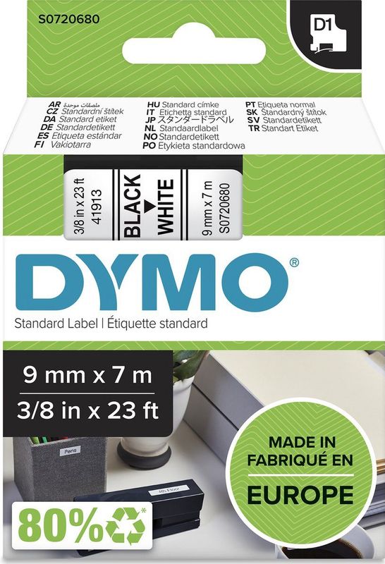 Dymo - S0720680 - Labelband - Zwart op Wit - 9mm x 7m