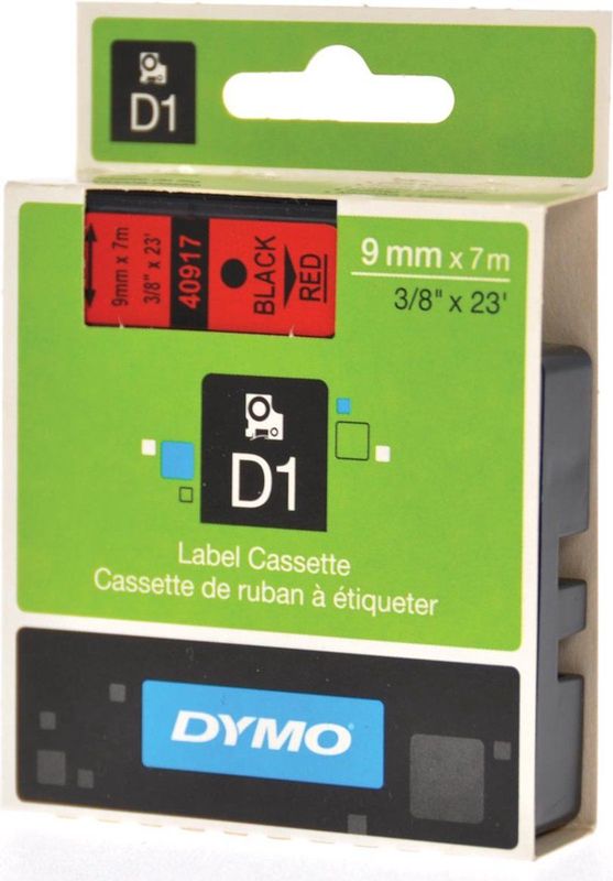 Labeltape Dymo 40917 D1 720720 9mmx7m zwart op rood | 5 stuks