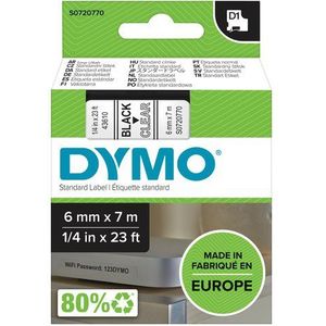 Dymo D1 tape 6 mm, zwart op transparant - blauw Papier S0720770
