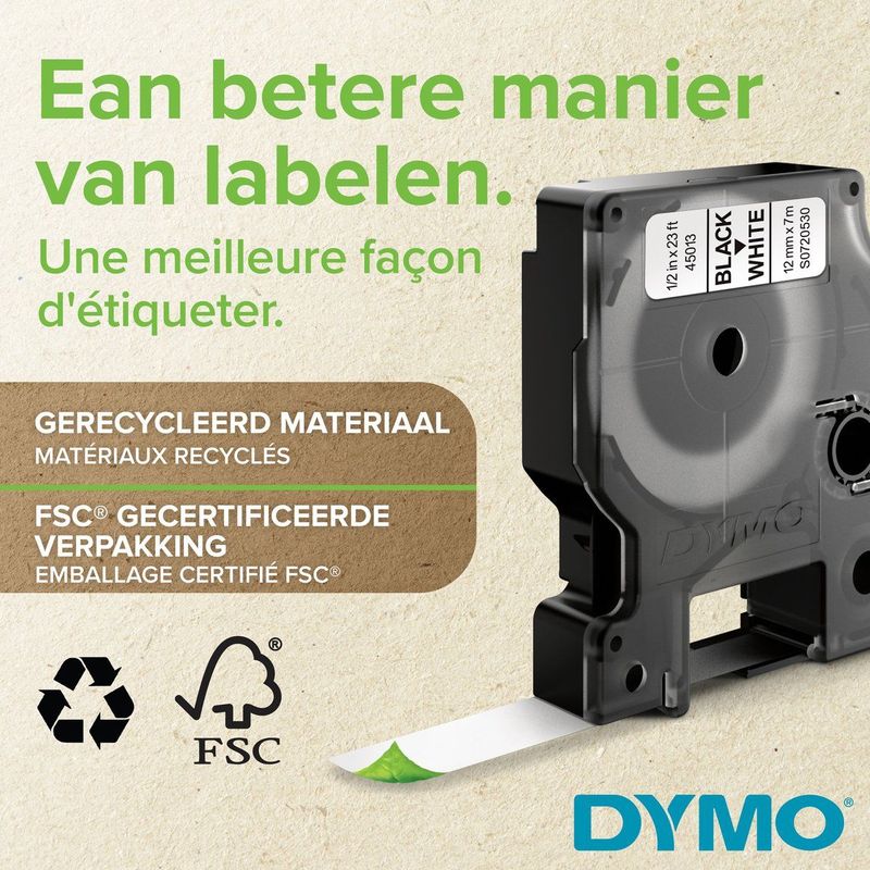 Dymo - D1 Tape - Zwart op Transparant - 6 mm
