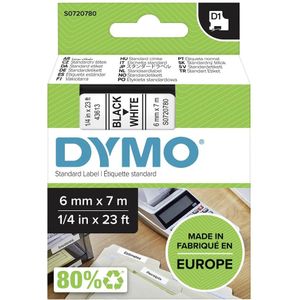 Dymo D1 Naamlabels Zwart-Wit (6 mm x 7 m)