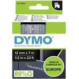 Dymo D1 tape 12 mm, wit op transparant