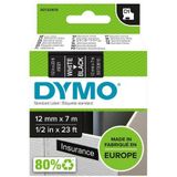 DYMO D1 Originele zelfklevende etiketten, wit gedrukt op zwarte achtergrond, 12 mm x 7 m, voor LabelManager labels
