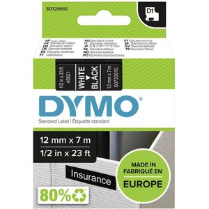 DYMO D1 - Standardetiketten - Weiß auf Schwarz - 12mm x 7m, Weiss auf Schwarz, Polyester, Belgien, -18 - 90 °C, DYMO, LabelManager, LabelWriter 450 DUO