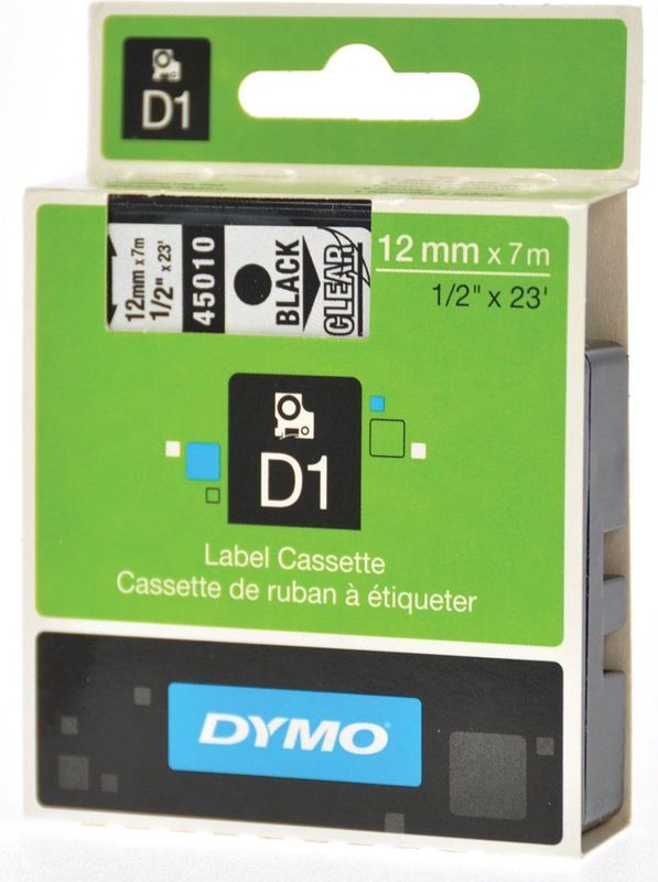 Dymo - LabelManager D1 - Labeltape - 12mm - Zwart op Transparant - 5 Stuks