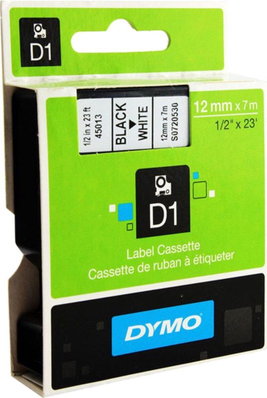 Dymo - D1 Labeltape - Zwart op Wit - 12 mm x 7 m - 5 Stuks