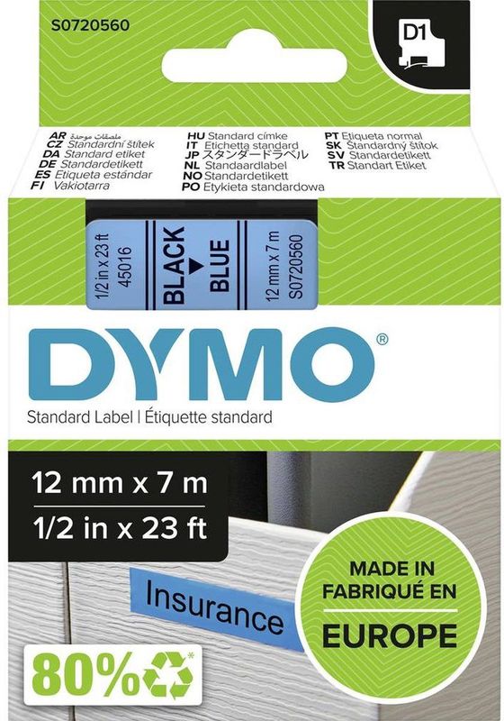 DYMO - D1 Labels - Blauw - 12 mm x 7 m - Zelfklevende Etiketten voor LabelManager