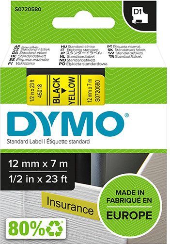 Dymo S0720580 / 45018 tape zwart op geel 12 mm (origineel)