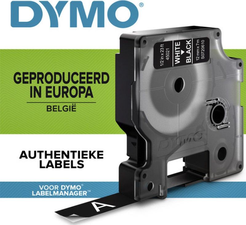 Dymo - LabelManager D1 - Labeltape - Wit op Zwart - 12mm - 5 Stuks