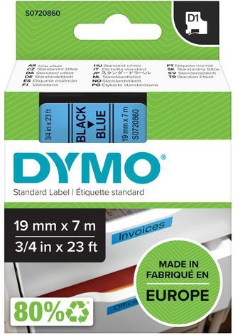 Dymo Tape 45806 (S0720860) Blauw op zwart (12 mm)