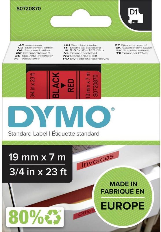 Dymo Tape 45807 (S0720870) Zwart op rood (19 mm)