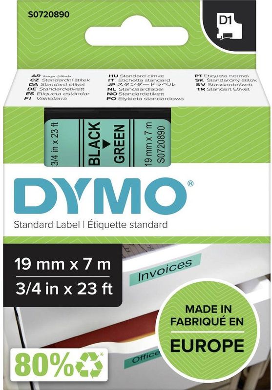 Dymo Tape 45809 (S0720890) Zwart op groen (19 mm)