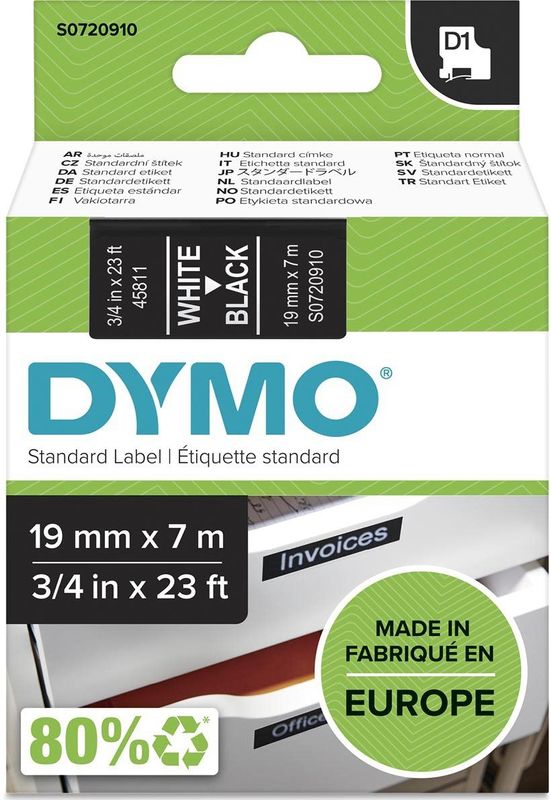 Dymo - LabelManager - Labeltape - Polyester - Wit op Zwart - 19mm