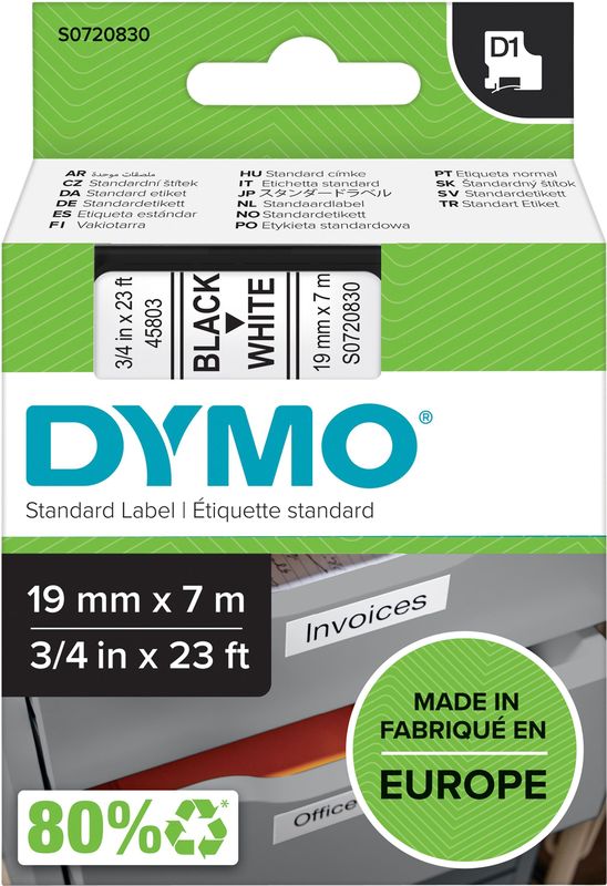Laminated Tape for Labelling Machines Dymo D1 45803 LabelManager™ Black White 19 mm (5 Units)