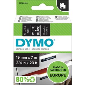 DYMO - D1 Labels - Wit op Zwart - 19 mm x 7 m - Zelfklevende Etiketten