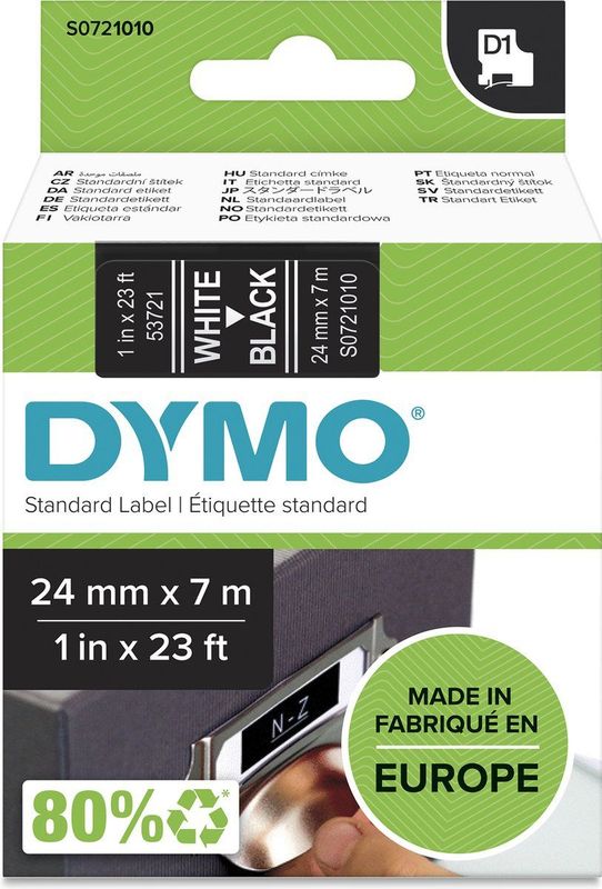 Dymo - D1 Tape - Zwart met Witte Opdruk - 24mm Breed - 7m Lengte