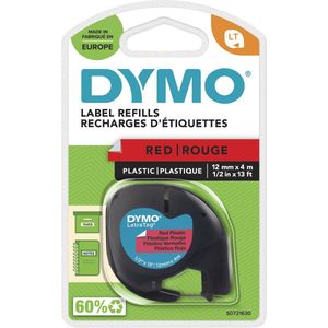 DYMO LetraTag originele plastic labels | Zwarte afdruk op rode etiketten | 12 mm x 4 m | Zelfklevende multifunctionele labels voor LetraTag labelprinters | gemaakt in Europa