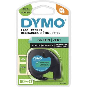 DYMO LetraTag Authentieke kunststof etiketten, 12 mm x 4 m, zwarte print op groene achtergrond, zelfklevende etiketten voor DYMO LetraTag etiketteerapparaat