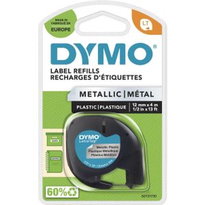 DYMO LetraTag Metallic Etikettenband | schwarz auf Metallic-Silber | 12 mm x 4 m | selbstklebendes Etiketten