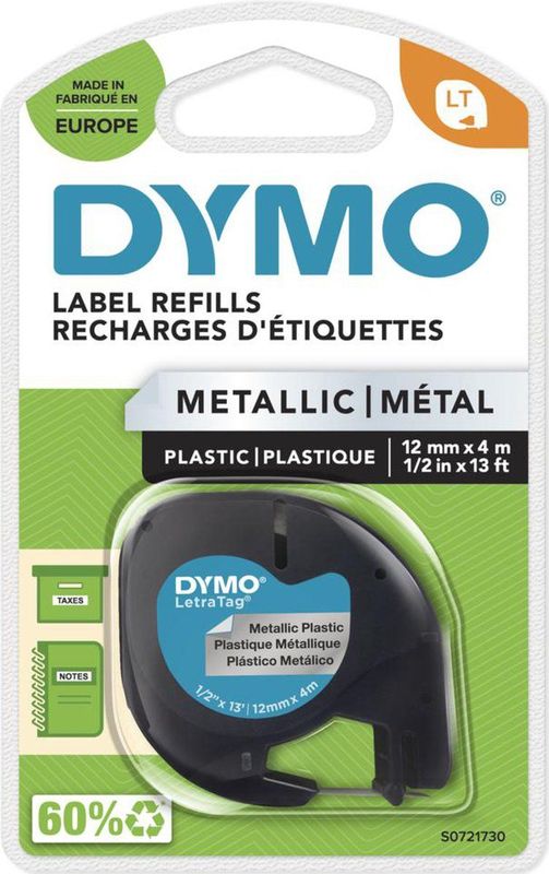 Dymo - S0721730 Tape - Metaalkleurig Zilver - 12 mm - 4 Meter