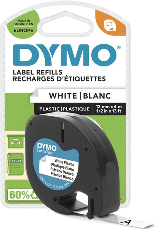 Plastic Tape, b: 12 mm, l: 4 m, 4 m, wit
