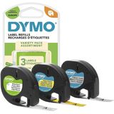 DYMO LT Starter Tape 12 mm x 4 m (3 Rolls) Zwart Print on Yellow/Silver/White Paper/Plastic/Metallic