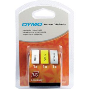 Dymo - LetraTag - Labeltape - Assorti - 12mm - 3 Stuks