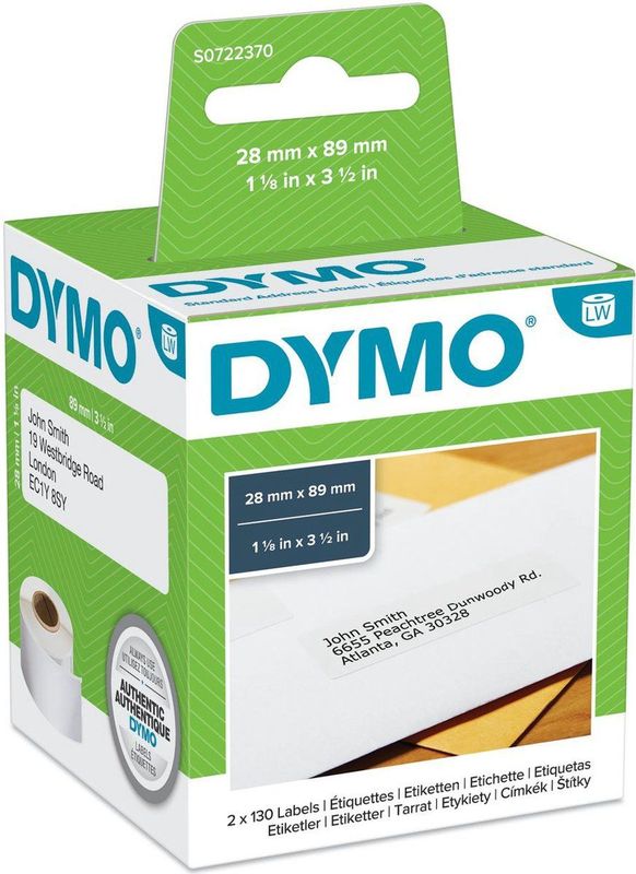 DYMO Authentieke LW Adreslabel Wit (28 x 89 mm) 2 Rollen