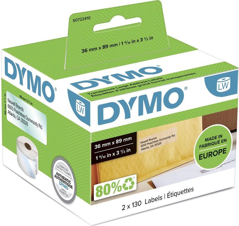 DYMO - LabelWriter Adresetiketten - 36 mm x 89 mm - 2 Rollen - 260 Labels
