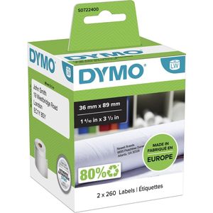 DYMO originele grote LabelWriter adreslabels | 36 mm x 89 mm | 2 rollen met elk 260 labels (520 zelfklevende etiketten) | Geschikt voor de LabelWriter labelprinters | Gemaakt in Europa