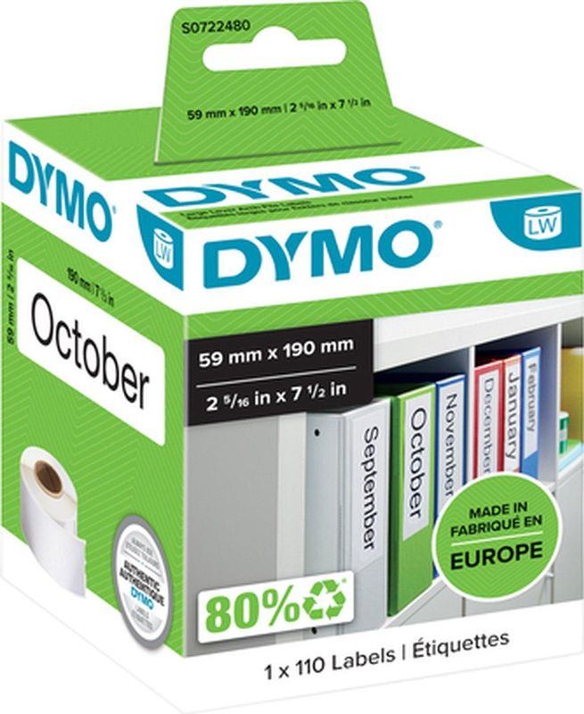 Dymo - 99019 - Printerlabels - Wit - 59 x 190 mm - LabelWriter - 6 eenheden