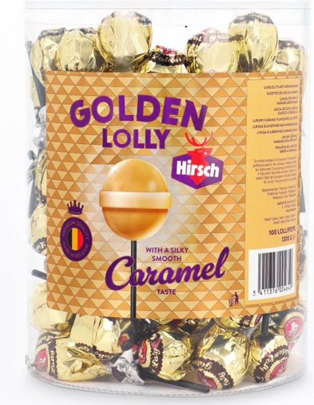 Hirsch - Golden Lolly - 100x12 Gram - Karamel Na Smaak - Belgische Caramel - Lollie