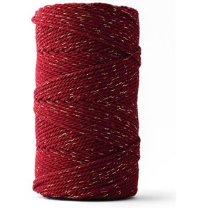 Ledent macramé touw, (3mm, 120M), dubbel getwist - 100% geregenereerd katoenkoord - Macramé touw in het bordeaux met glittergoud om mee te knutselen.