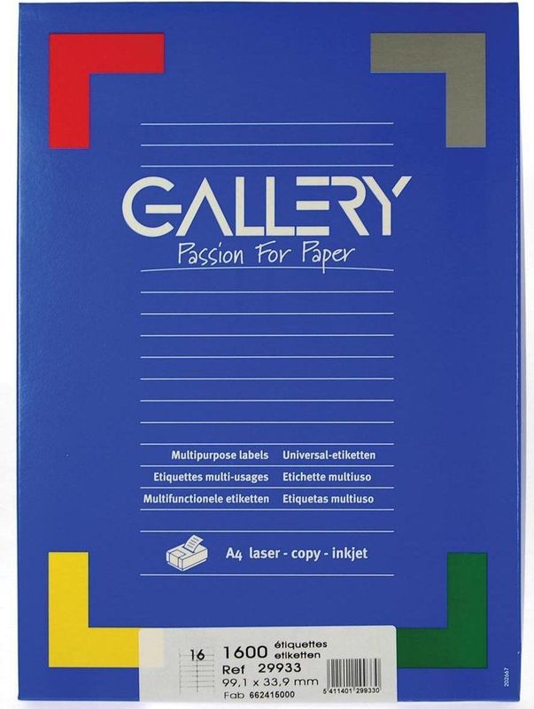 Gallery witte etiketten ft 99,1 x 33,9 mm (b x h), ronde hoeken, doos van 1.600 etiketten