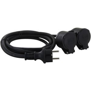 Chacon - Verlengsnoer 2-voudig - Zwart - 10 Meter - Geschikt voor Buitengebruik