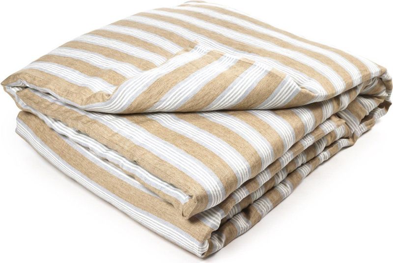 Libeco - Maora Stripe - Dekbedovertrek - Bruin - Linnen - 240 x 220 cm