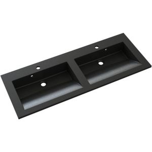 Allibert Slide solid surface wastafel met twee kraangaten 120cm zwart graniet