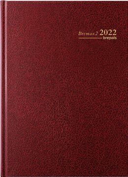 Brepols Bremax Santex dagagenda met kwartierindeling 2026  bordeaux (1 dag per 2 pagina's) 6-talig