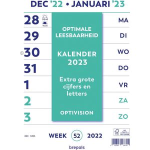 Brepols Optivision wand-week kalender 2025 met extra grote cijfers en letters