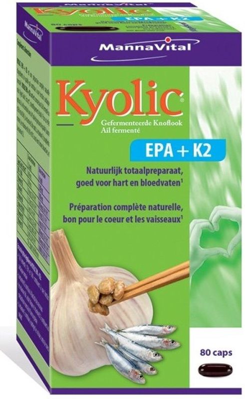 Mannavital Kyolic EPA+K2 Caps 80 - Hart- en Bloedvatondersteuning met Gefermenteerde Knoflook en Omega-3