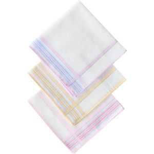 D&L Dames Zakdoeken - Wit met Rand - 12 Stuks - Katoen - Gesatineerd