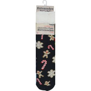 Kerstsokken - Happy unisex huissokken - Extra Warm en zacht - Anti-Slip - Huttensocken fantasie snoep en koekjes - one size